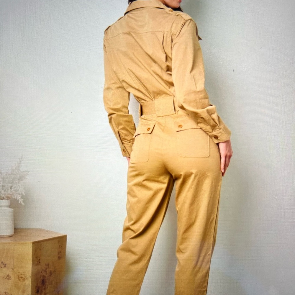 Women’s long sleeve button up pockets jogger jumpsuit. - Picture 3 of 3